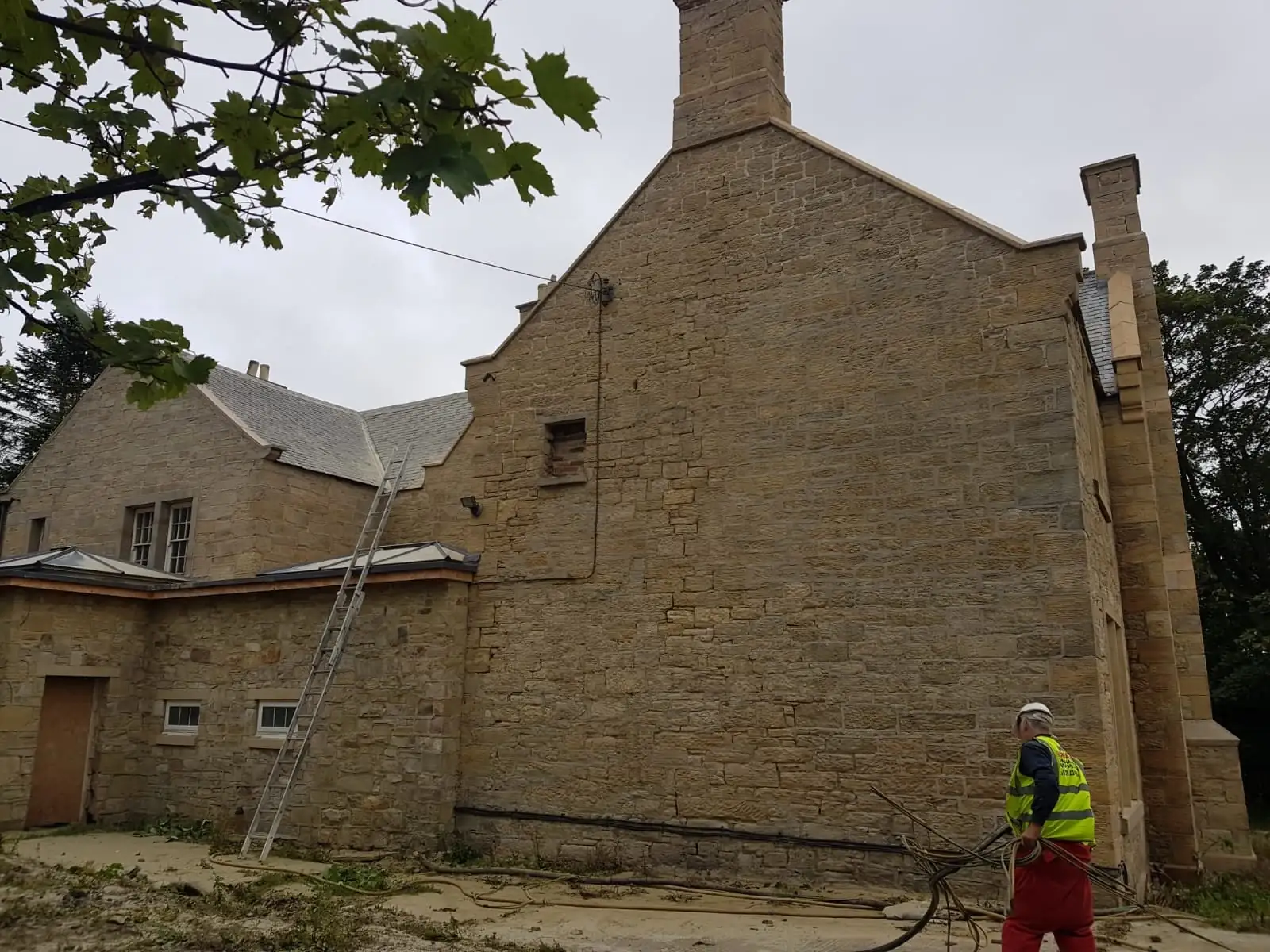 Sandstone gable end after gentle cleaning