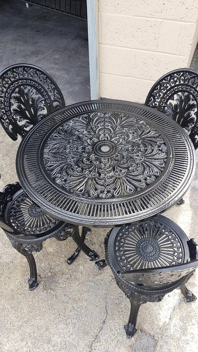 Cast iron garden table blasted and painted black
