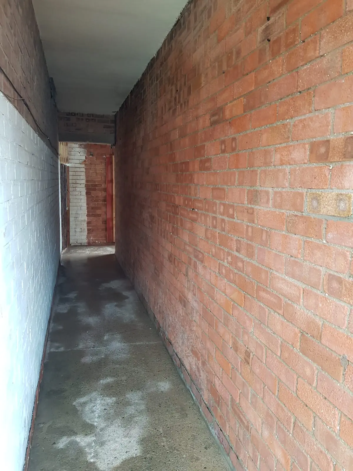 Alley wall partly stripped of paint