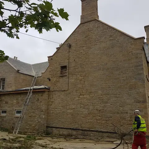Sandstone gable end after cleaning