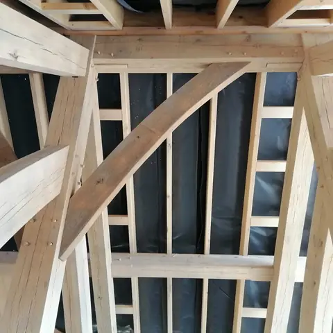 Oak frame interior after blast cleaning