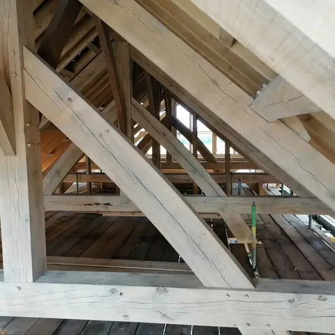 Oak rafters after blast cleaning