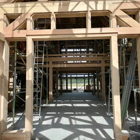 Oak frame posts and beams cleaned