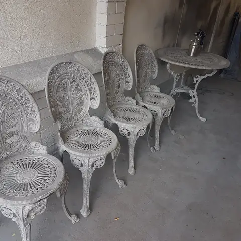 Cast iron garden furniture blasted and primed
