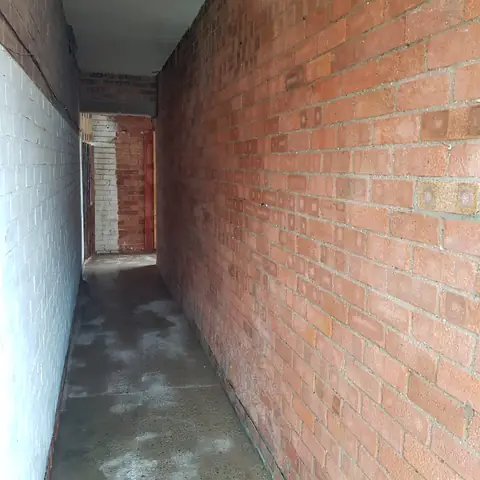 Alley wall half stripped of paint