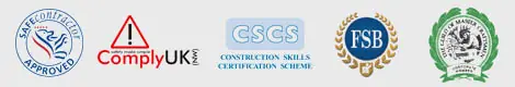 Accreditations: SafeContractor Approved, Comply UK, CSCS, FSB and the Guild of Master Craftsmen
