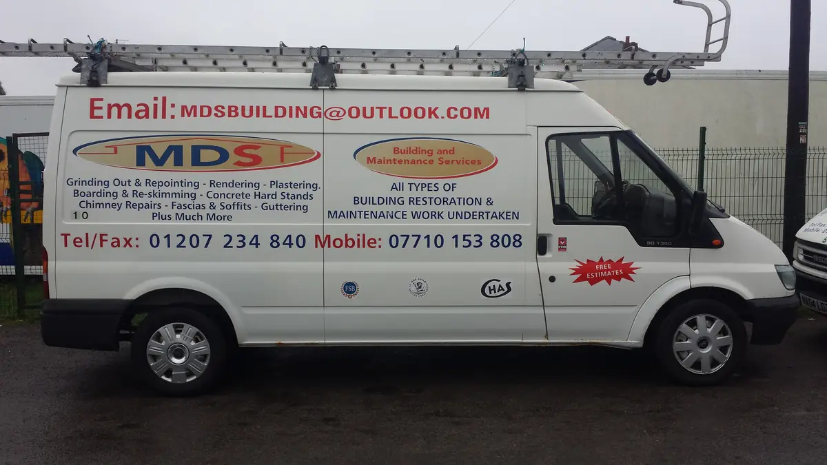 MDS Building Services van with contact details